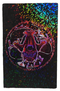 a painting of a skull on a black background