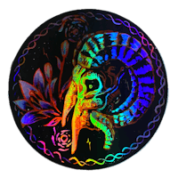 a colorful circle with an image of a bird on it